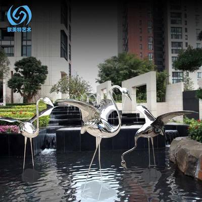 仿真鹤不锈钢翅膀雕塑摆饰件户OM-03外花园庭林院仙园装水池动物