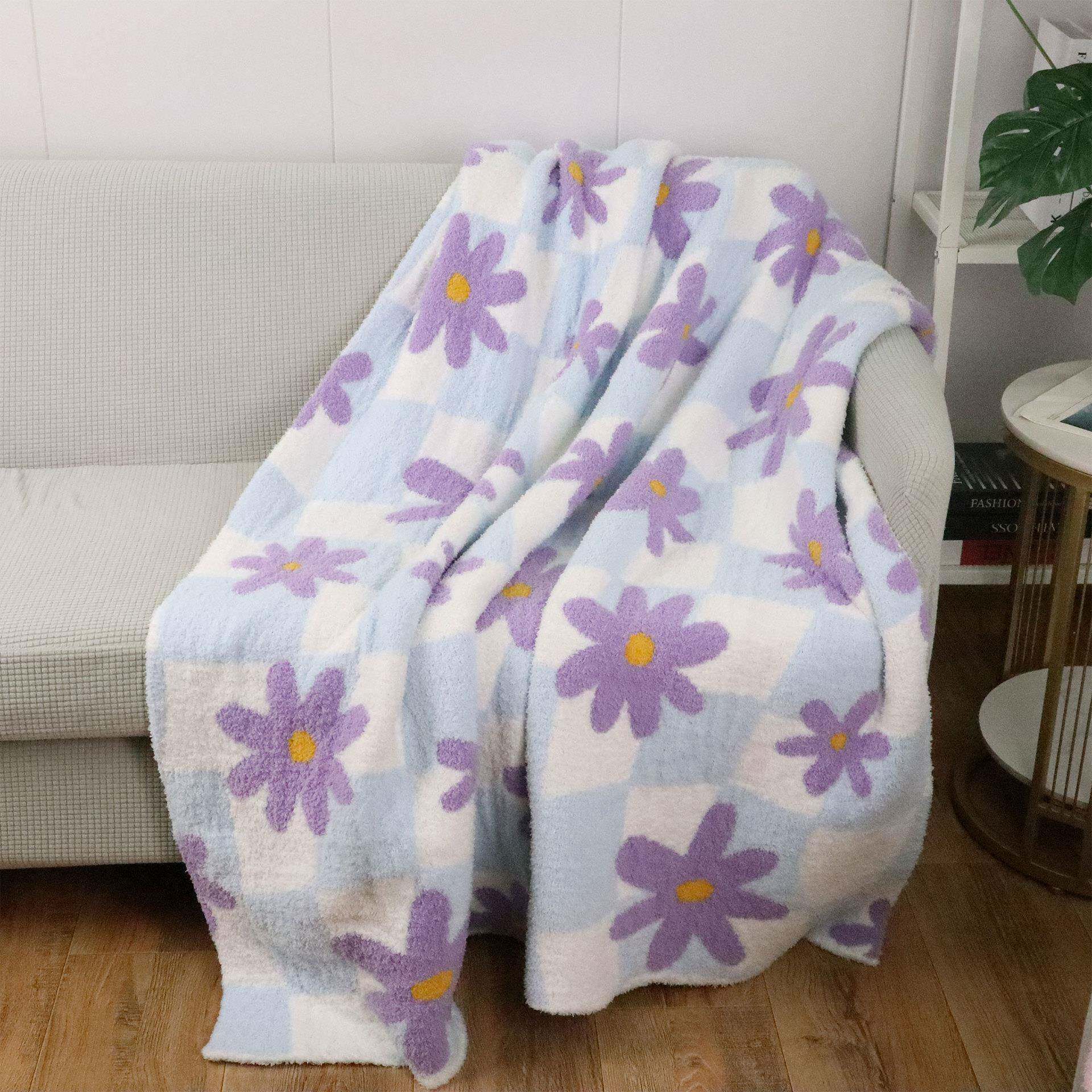 清新花卉格子边绒毛毯FGO类a母午婴级婴幼儿睡盖半毯露营保暖披肩