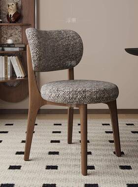 木餐椅家用棉麻布艺NDN软包靠酒背椅羊角椅店轻皮奢超纤革整实装