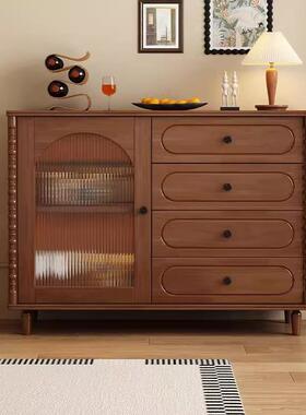 法式复古黑色实木斗柜餐边柜客厅靠墙储物柜子中古风家用置物边柜