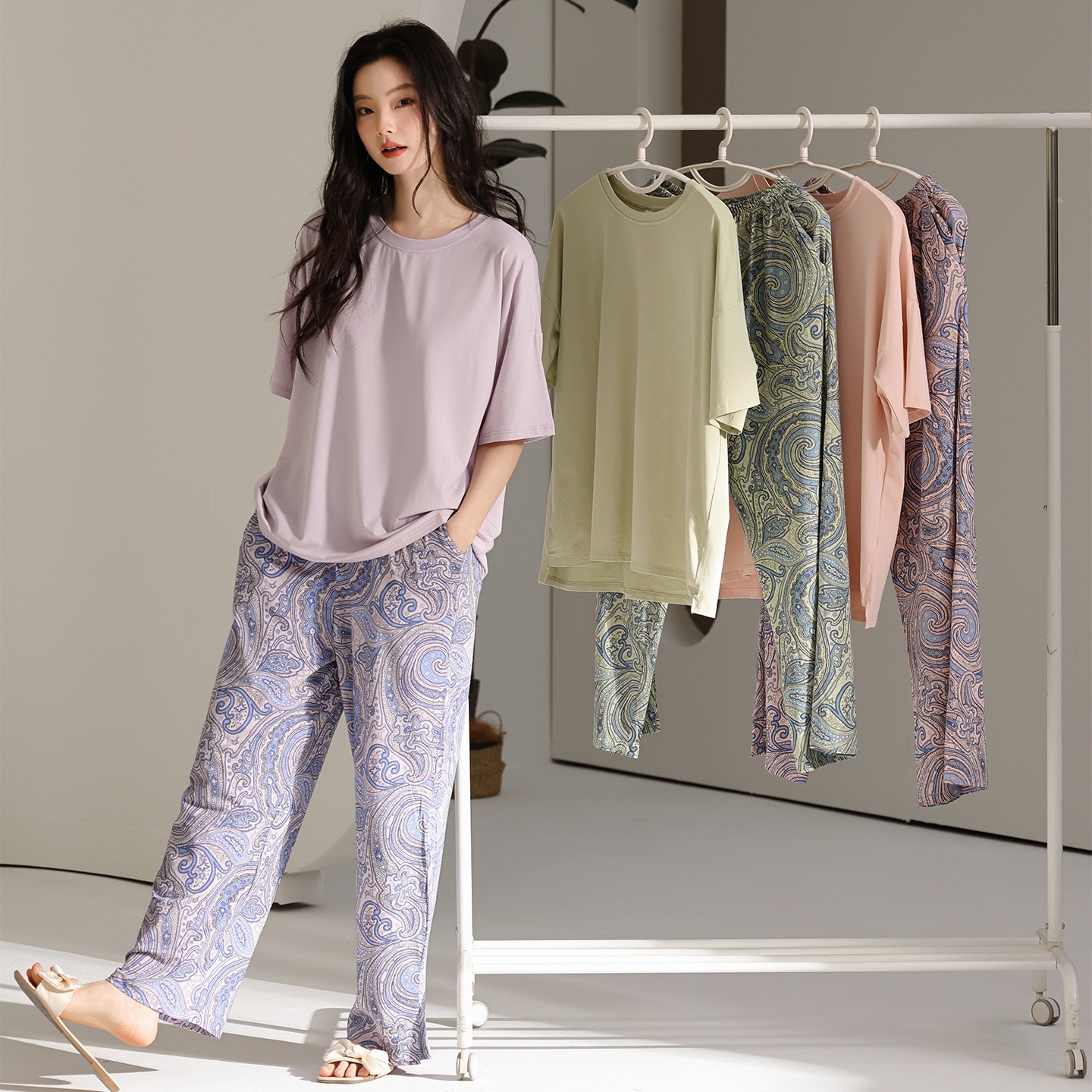 夏天凉感莫代尔女睡衣套装