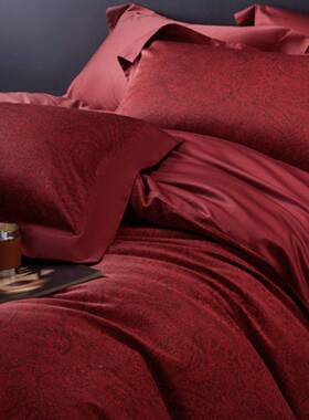 CAB高端100红支长件绒棉色结婚四套庆轻奢风全棉纯棉婚被套床单床