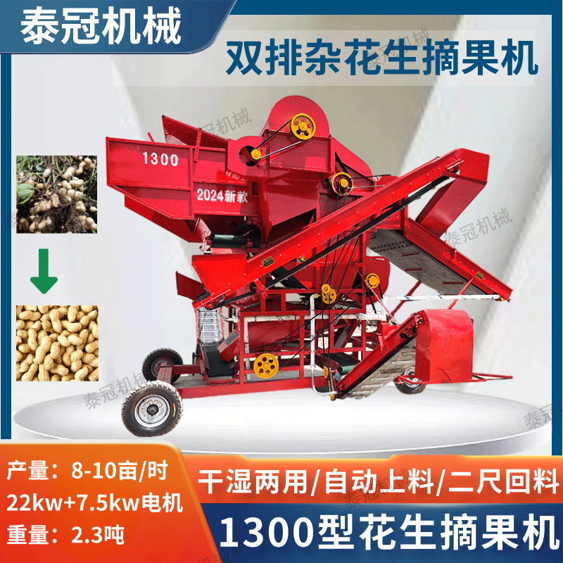 大型农用1300型干湿两用长果仁打果机双排杂花生摘果机排土排渣