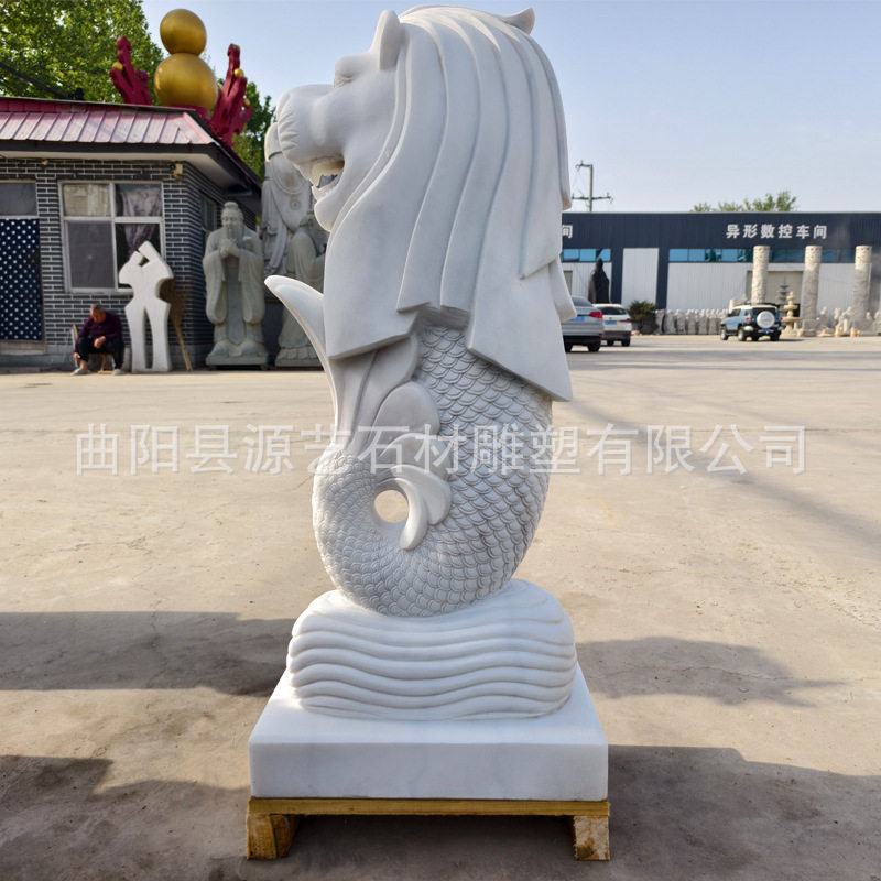 园林景观石雕鱼尾狮吐水雕塑
