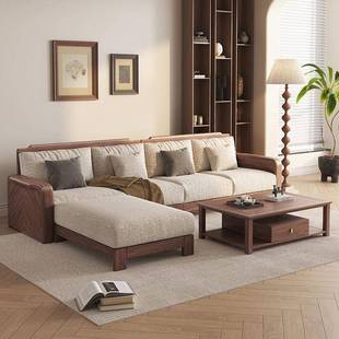 用约客厅现代简轻奢储物户 6001 新沙中式 黑胡桃木实木发组合家TC