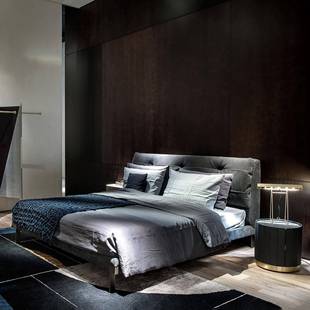 005简约设 式 现轻奢磨砂技布床主卧高脚意羽绒软包云朵科床代BA