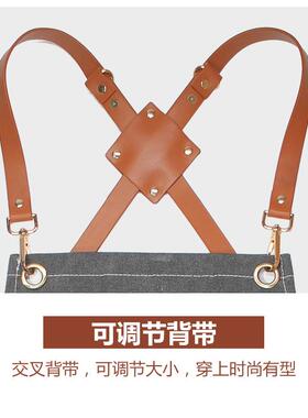 新款围裙制logo定饮女时尚棉加厚帆餐布男士背带工作UWK服围裙
