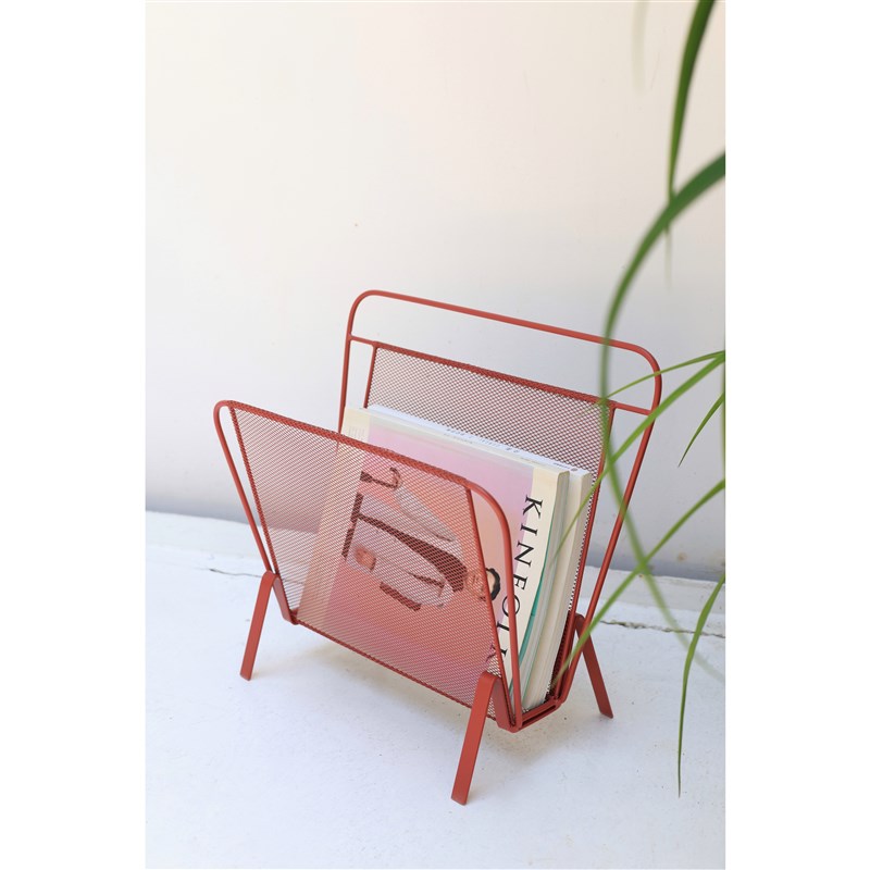 嘻物所大师设计红色金属网面书报架杂志架可移动中古复刻复古简约