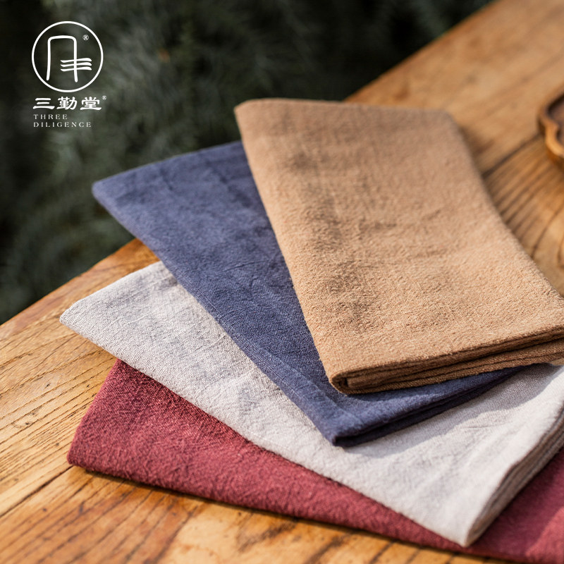 三勤堂茶巾功夫茶具配件棉麻手工吸水性强双层加厚棉布茶巾茶垫