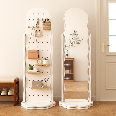 洞洞板穿衣镜衣帽架一体镜子可旋转全身落地镜女生家用卧室试衣镜