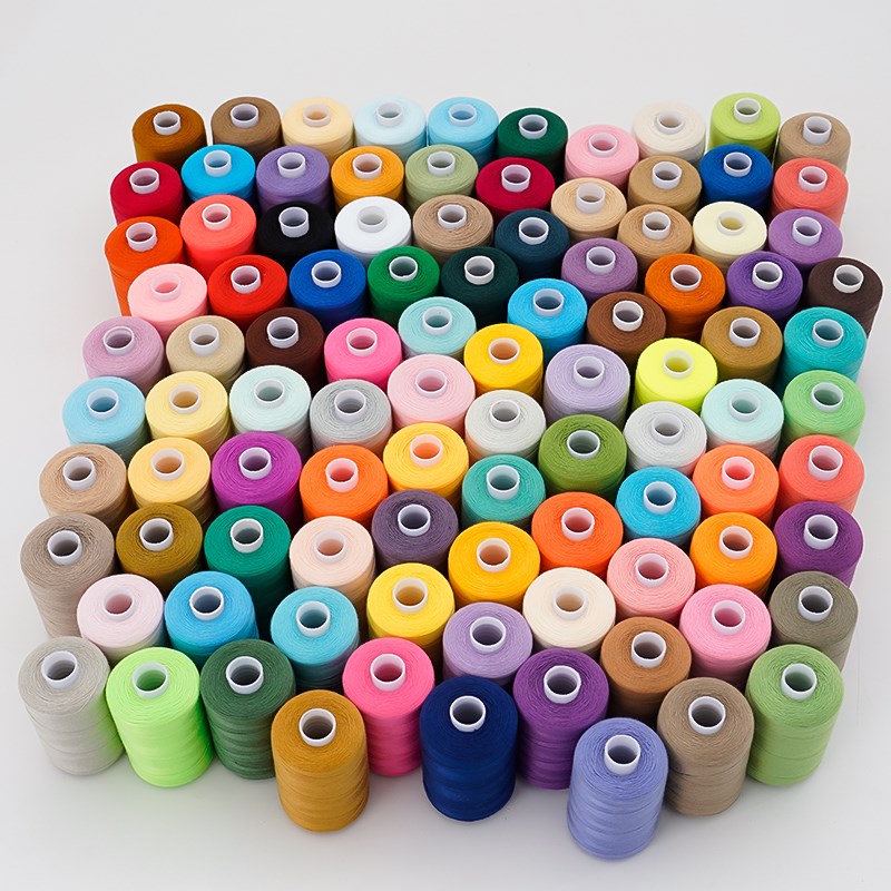 手工DIY定色缝纫线1000码98色盒装手缝线家用2彩色涤纶线装