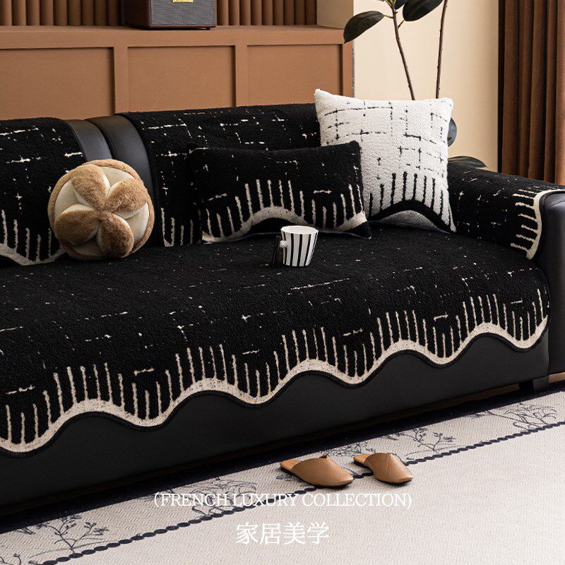 异形不规则毛绒沙发垫2024新款一片式防滑防猫抓直排皮沙发坐垫子