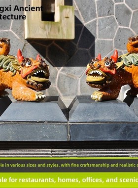 彩釉麒麟陶瓷摆件石湾陶艺彷古家居装饰开业乔迁客厅玄关办公桌