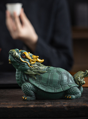 国潮精品青砂石福寿龟动物招财摆件创意办公室客厅玄关桌面装饰品