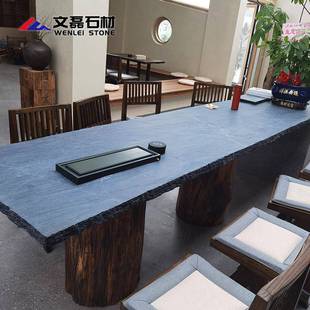 青石板天然石材大板桌板茶台石材原板诧寂风岩板成品古风石桌面板
