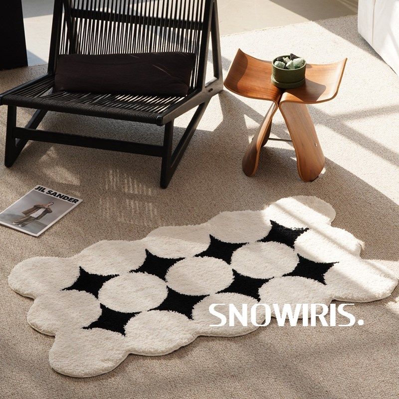 奶油风入户地垫简约家用加厚植绒地毯客厅床边毯异形书房防滑毛毯