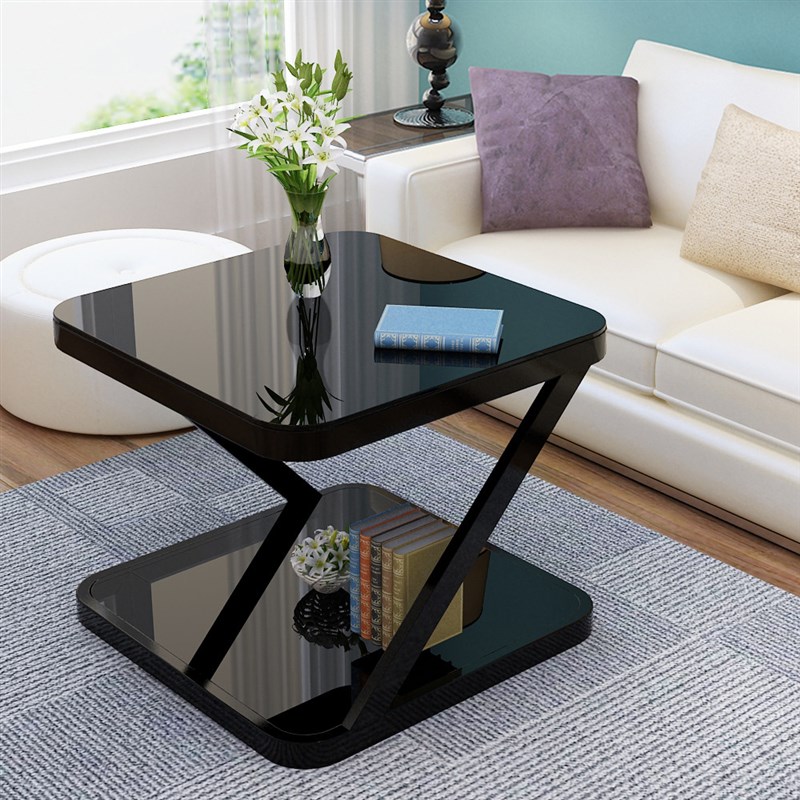 钢化玻璃茶几正方形角几简约现代会客厅接待室家具沙发铁艺小边几