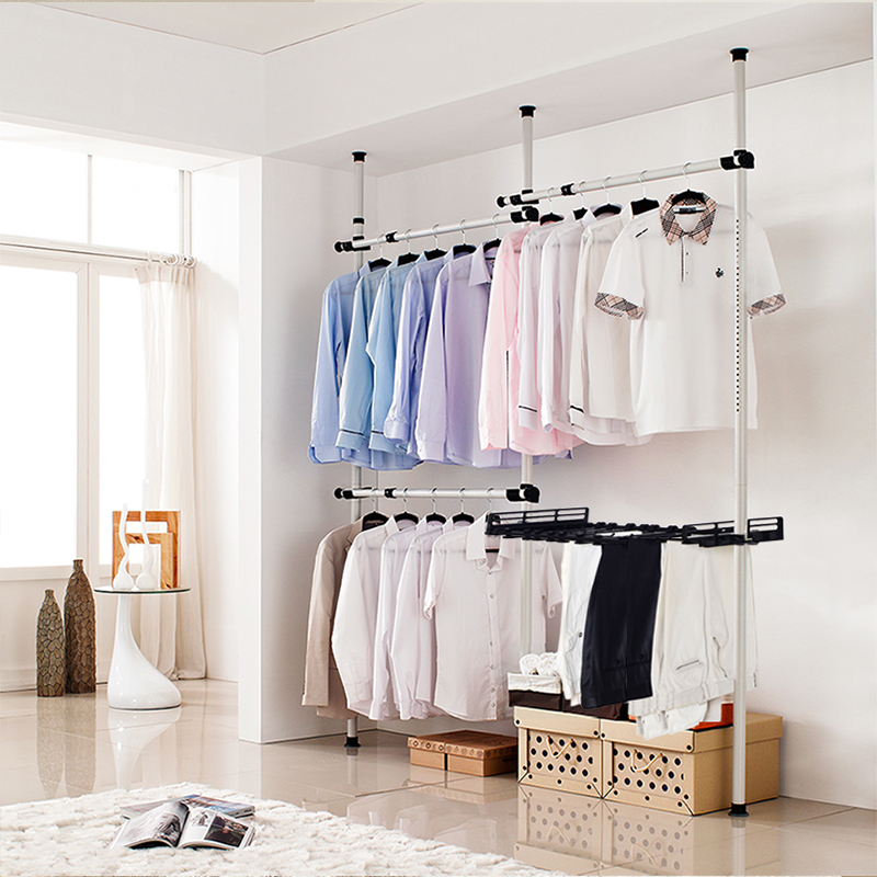 顶天立地晾衣架落地卧室折叠室内杆式阳台不锈钢伸缩衣架晒衣架