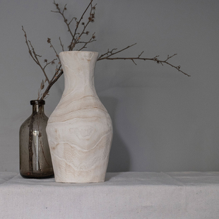 后弄侘寂风创意复古泡桐木花瓶 民宿家居摆件样板房花插软装饰品