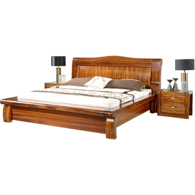 高端厚重乌金木床全实木现代中式人床1.8米大床婚床主卧床尾凳