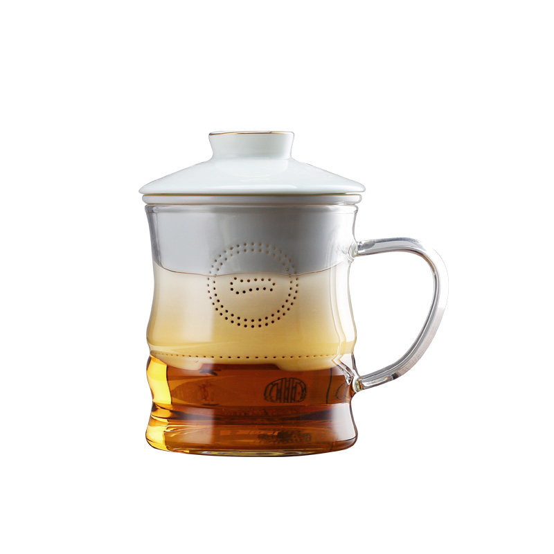 一园茶杯茶水分离泡茶杯带盖陶瓷过滤加厚玻璃水杯办公室喝茶杯子