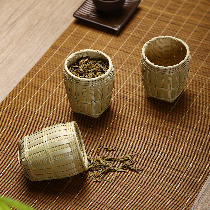 竹制品纯手工竹编茶漏茶滤迷你箩筐把玩件竹篓茶叶过滤器茶道配件