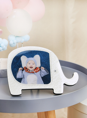 卡通小象相框儿童照片传图定制卡通摆台制作宝宝画框新生儿水晶相