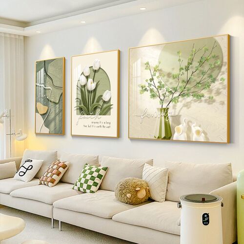 创意绿植客厅装饰画小清新治愈沙发背景墙挂画高级感组合三联壁画
