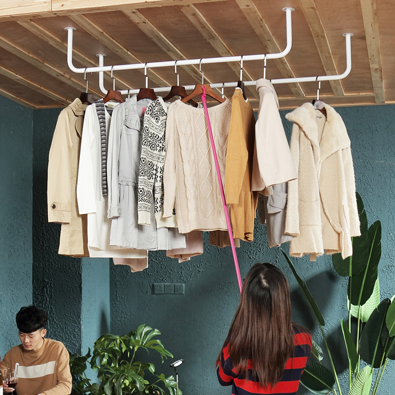 简易窗帘杆阳台晾衣杆固定U型晾衣架壁挂晒衣杆吊顶单杆式凉衣杆