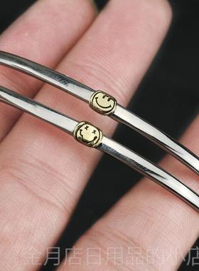 高档2牛钝精工 ampp Jaan经典笑脸手镯纯银9男5女情侣手环手链细