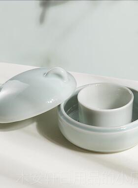 正品六品堂小墨盒陶墨碟熊火锅砚台带盖干墨盘保湿防蒸防发书法专