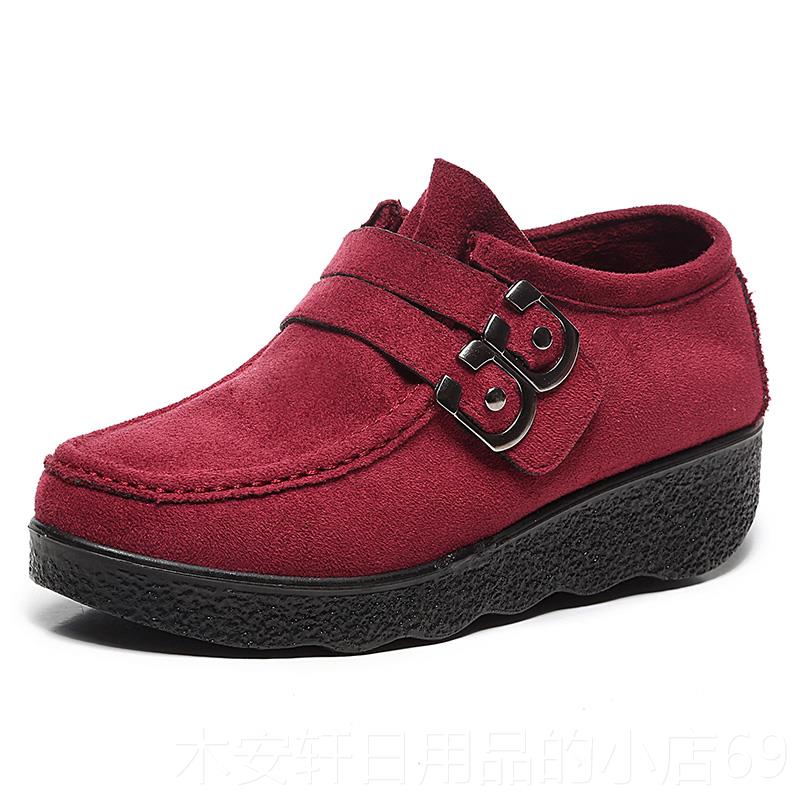 正品女新款老北妈京布鞋鞋坡跟休闲 女单鞋松糕底豆豆厚鞋女鞋防