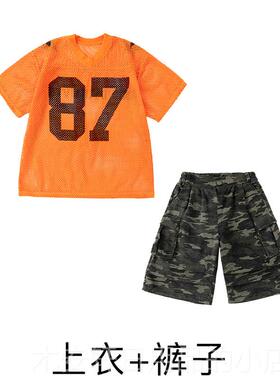 正品采购产服品H儿Hi童p-Hop表演服装套装，男孩Hip-Hop美国球衣