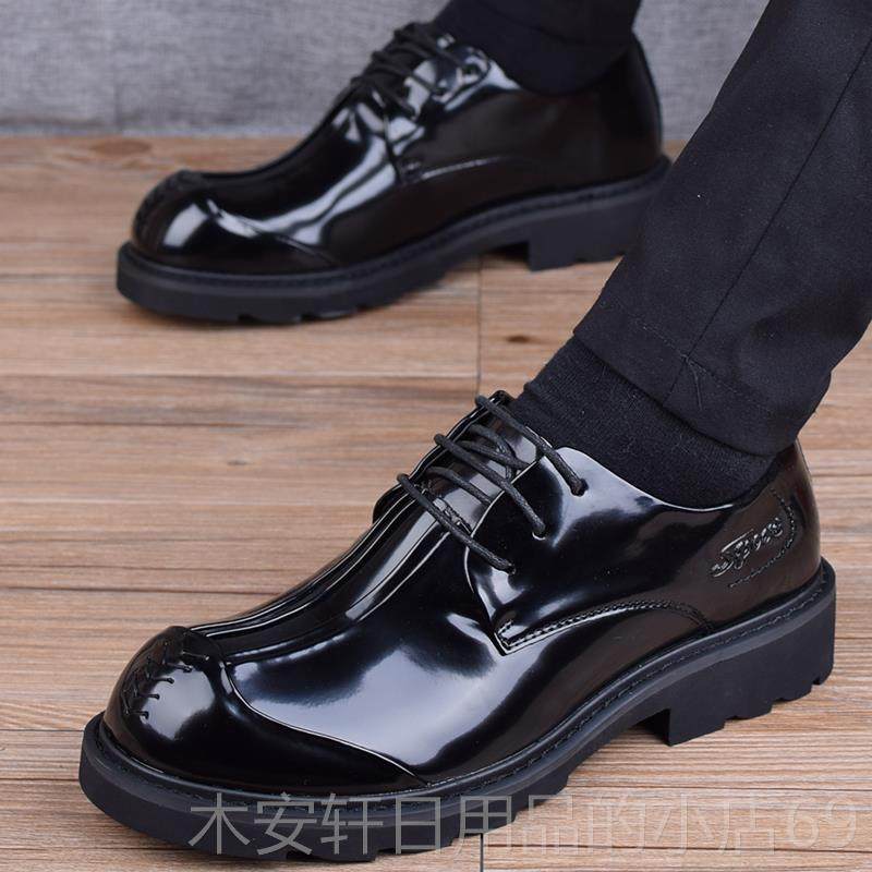 正品商务男士季圆头装休鞋闲皮鞋英伦大头皮鞋韩版潮流男冬加绒工