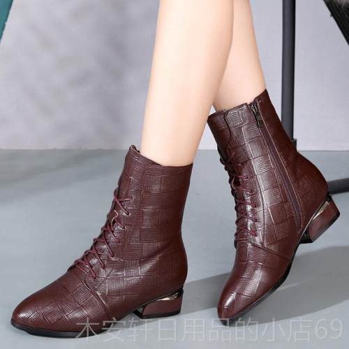 正品204冬季新真皮大修尺寸女靴41 43靴软短皮平底身马丁2靴子加