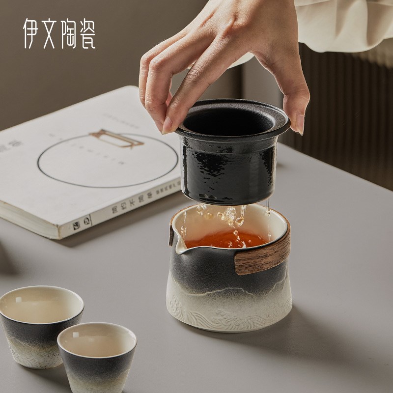便携式旅行茶具套装高端陶瓷快客杯一壶两杯带茶罐收纳包定制logo