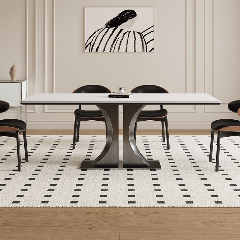 德利丰岩板餐桌小户型家用长方形意式奶油中古风高端全托吃饭桌子