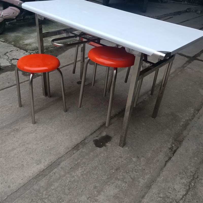 公司食堂餐桌学校学生餐厅工厂员工挂凳不锈钢分体餐桌椅人