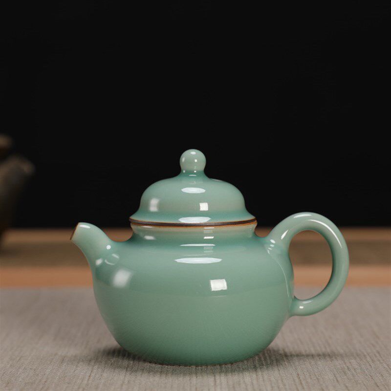 黄长伟手工弟窑粉青茶壶青瓷功夫茶具陶瓷泡茶器小号单壶球孔过滤