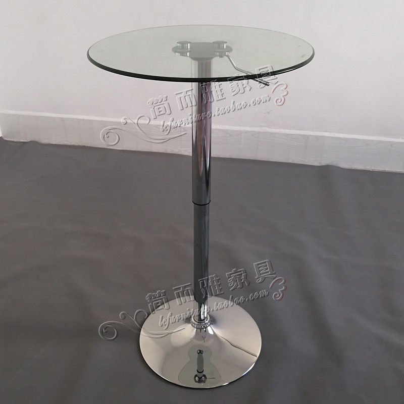 升降咖啡小圆桌 透明钢化玻璃高脚桌 接待休闲圆吧台酒吧桌小圆几