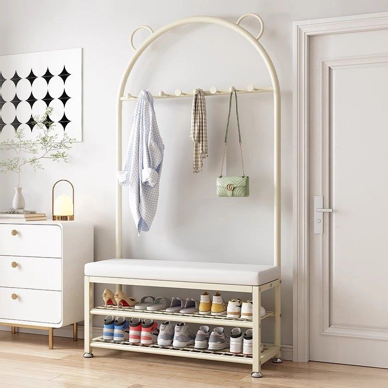 奶油风换鞋凳挂衣架一体入户门衣帽架进门可坐鞋柜简约现代风鞋架