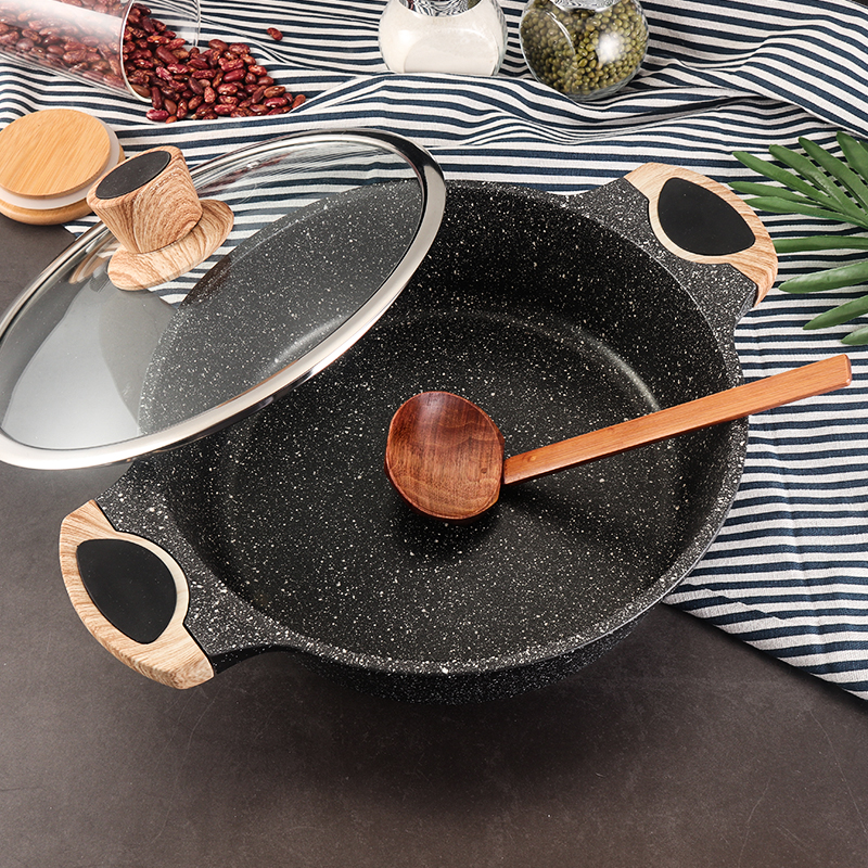 韩国麦饭石火锅锅家用不粘汤锅耳铝锅蒸锅焖锅电磁炉火锅专用锅