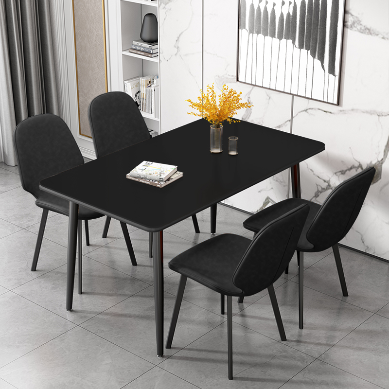 纯黑岩板餐桌现代简约亮光哑光长方形科技布家用小户型餐桌椅组合