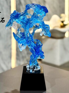 琉璃创意太湖石摆件蓝色抽象艺术装饰品客厅办公室摆放送礼工艺品