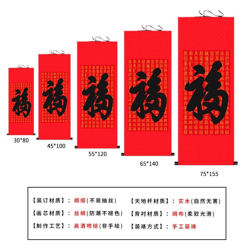 天下第一福挂画百福字装饰画新年康熙福字五福临门卷轴丝绸画