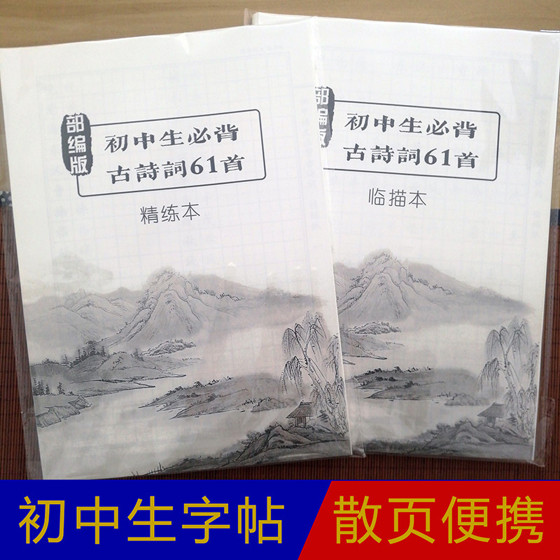 钢笔硬笔行楷书练字帖 初一二三中学生必背古诗词 临描+精练2大本