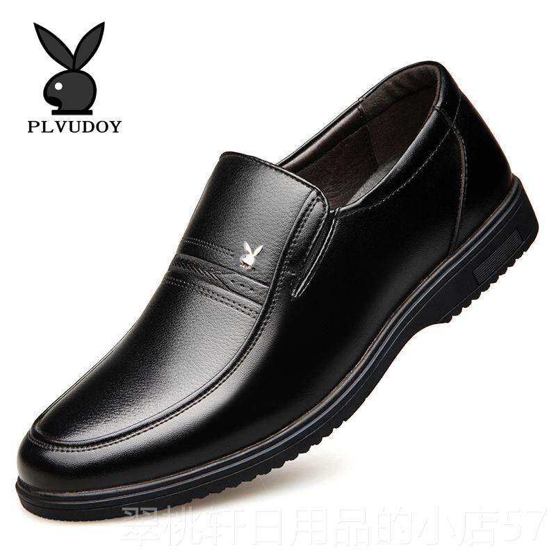 正品冬皮鞋鞋男士真皮商务休闲鞋加正装中老绒年爸季爸子