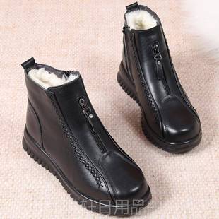 真皮年鞋 妈妈棉鞋 羊毛老中女短靴加绒保暖5老人奶奶防 202冬季 正品