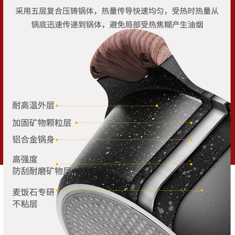 铿锵麦饭石汤锅家用煲汤锅燃气耳铝锅焖锅不粘电磁炉火锅专用锅