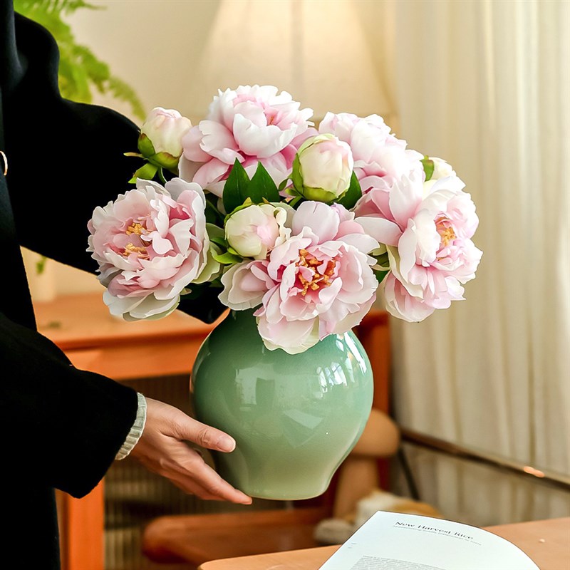 芍药牡丹仿真花摆设插花客厅餐桌电视柜玄关装饰品假花花艺摆件